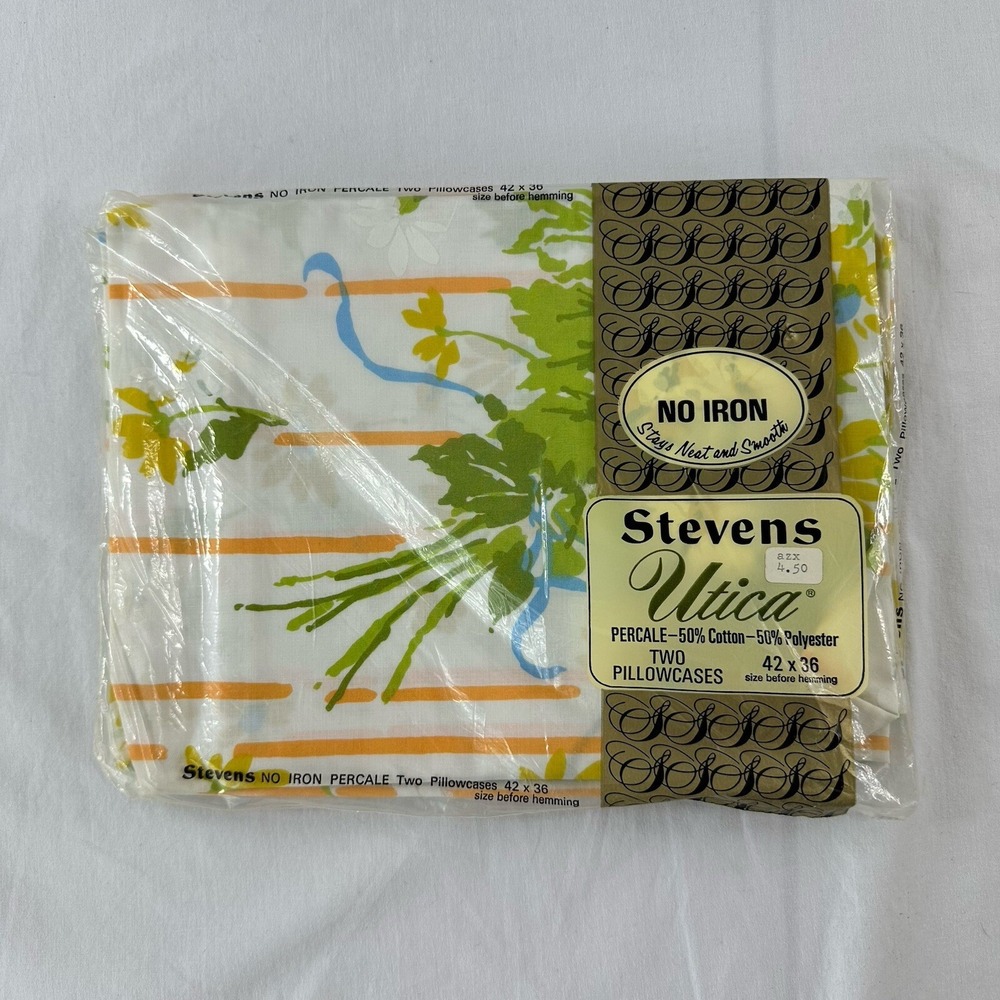 Vintage Utica Stevens Percale Pillow Cases Mixed Bouquet USA Sealed Old Stock